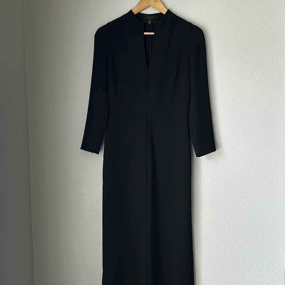 Ted‎ Baker London Wide Leg V-Neck Jumpsuit Black Size 1 Front Zipper Ted Baker